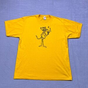 Vintage 80s Pink Panther Jerzees  T Shirt Yellow XL Made in USA Graphic Tee